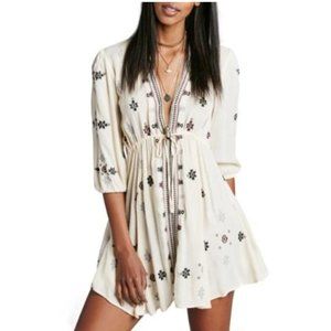 Free People Cream Embroidered Mini Dress